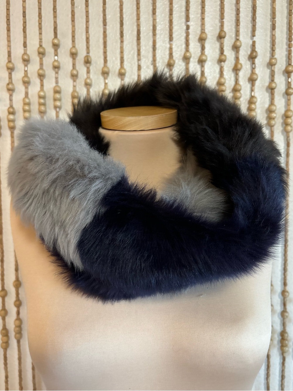 UGG Real Dyed Shearling Sheepskin Navy Blue Gray Purple Patchwork Plush Scarf